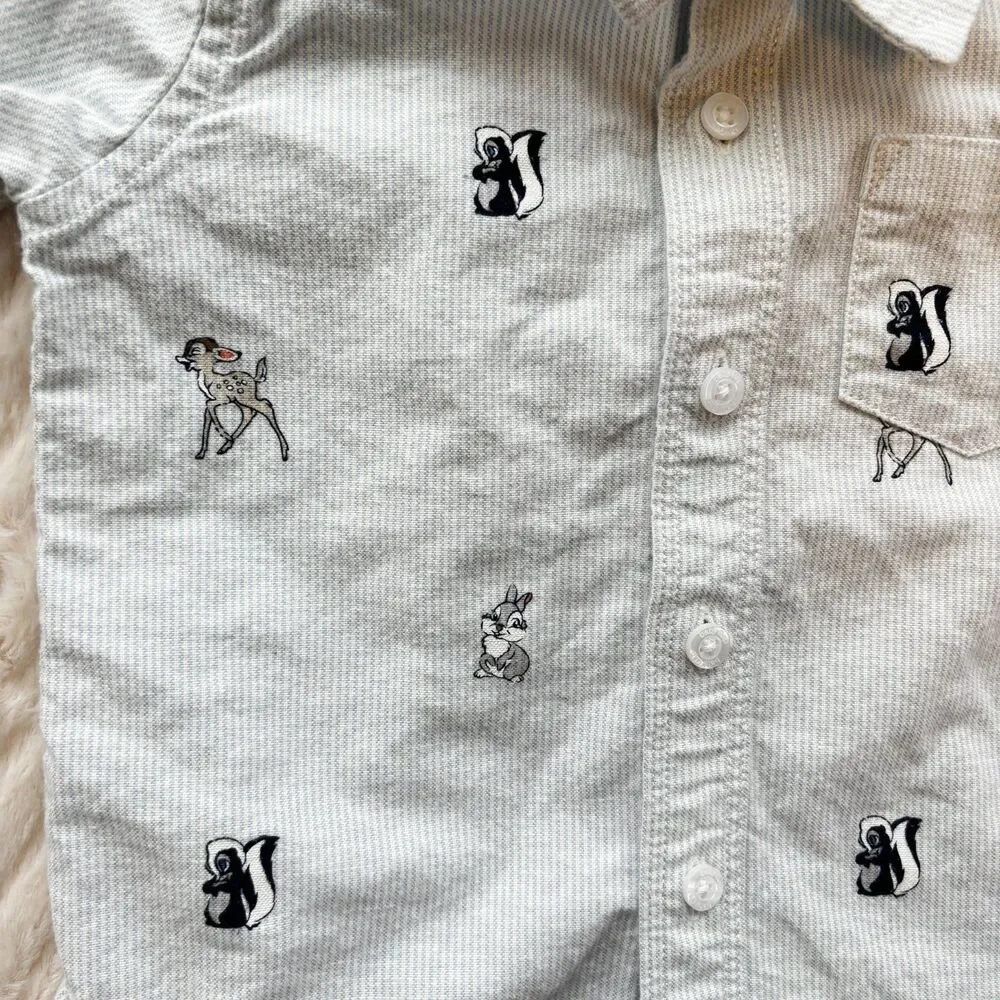 Baby Gap Disney Bambi Woodland Animals Button Up Shirt 6-12M Long Sleeve